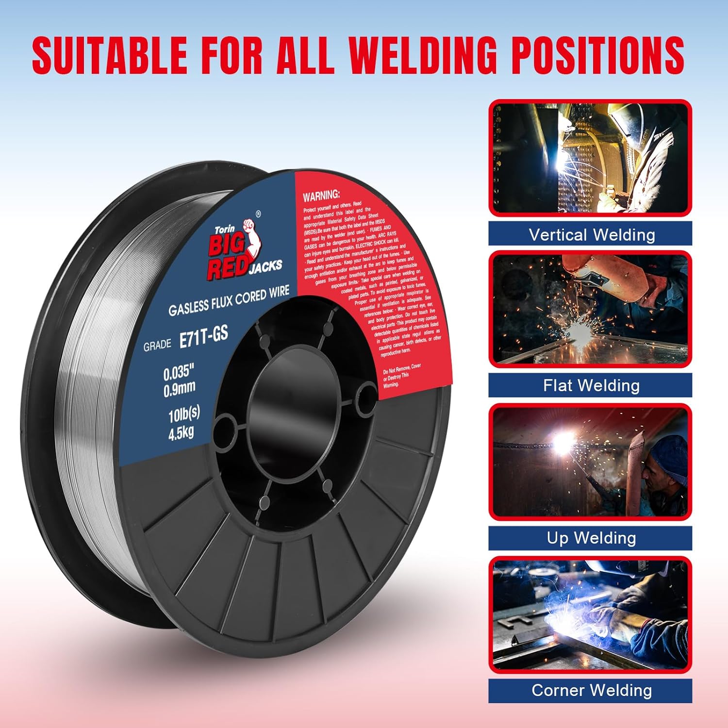 BIG RED E71T-GS .035" 10LBS, Flux Core Welding Wire: Gasless Mild Steel MIG Welding Wire with Low Splatter for All Position Arc Welding