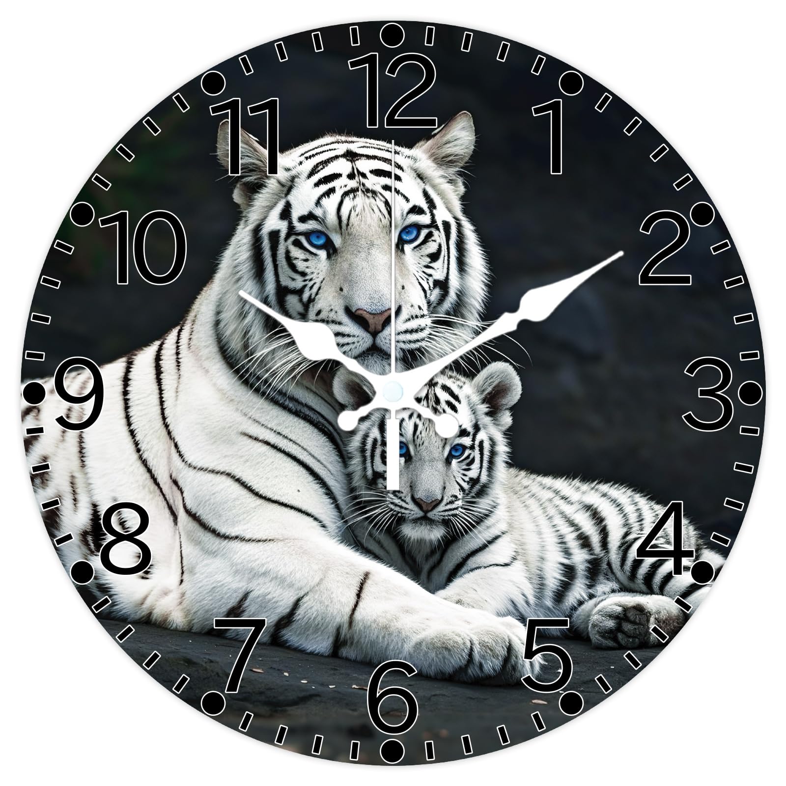 Horloge murale tigre blanc 30,5 cm pour salon et bureau zen