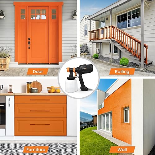 Miniatura 7 de GoGonova Pulverizador de pintura, pistola de pintura HVLP de 700 W con funciones de limpieza y soplado, 4 boquillas y 3 patrones, fácil de limpiar,