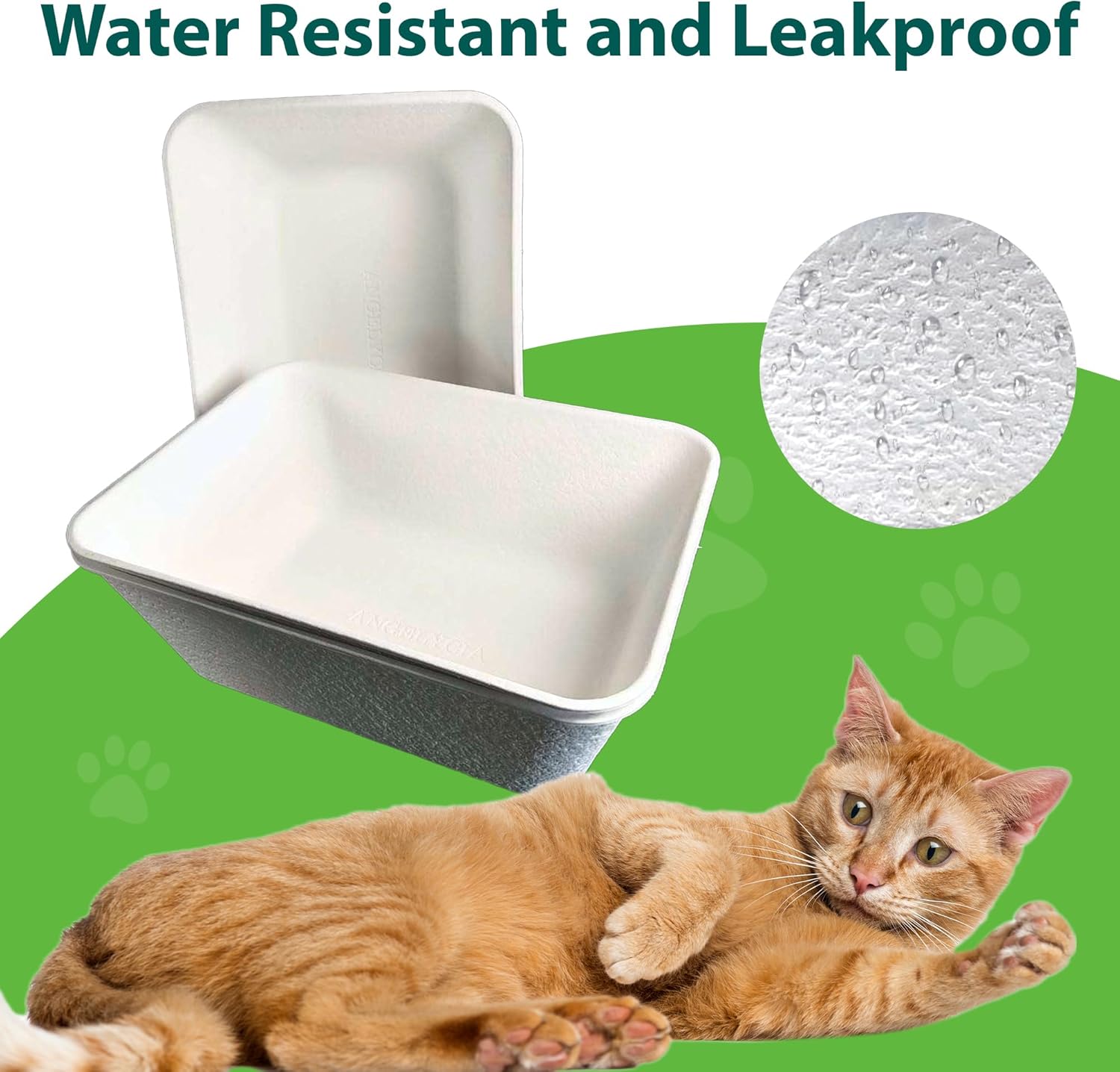 ANGELYCIA Disposable Litter Boxes for Cats | Baking Soda Effect and Maximum Odor Control | 17.1”L, 12.6”W, 6.6”H | Recycled White Paper | Durable and Water Resistant | Large Size (Large- 5 Pieces)