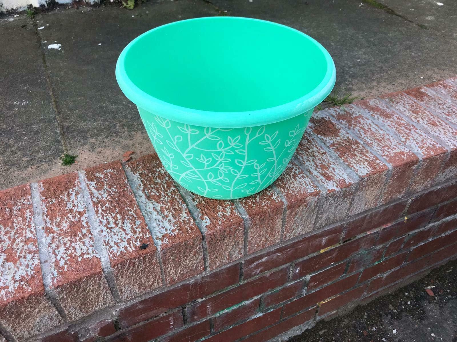 12" Serenity Stout Pattern Large Plant Pot Garden Planter Pot Patio Pot Plastic Round Planter Pot Outdoor 30cm (Green/White wash)