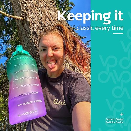 Miniatura 4 de Venture Pal - Botella grande de agua con popote y marcas de horario sin bisfenol A BPA con capacidad de 1 galón128 onzas ideal para gimnasio