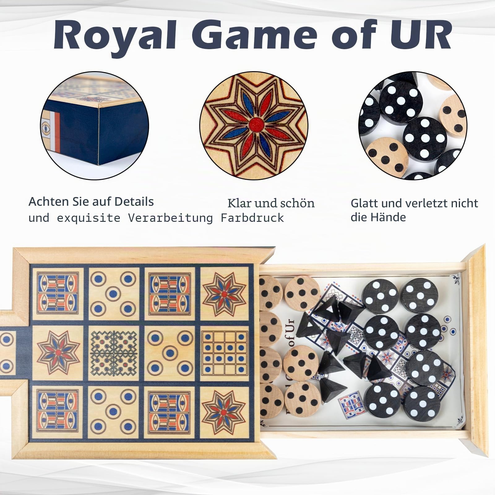 Royal Game of UR, antikes Strategie-Brettspiel für 2 Spieler, wunderschön gestaltetes Brett mit Schubladen, über 4500 Jahre alt, Orange