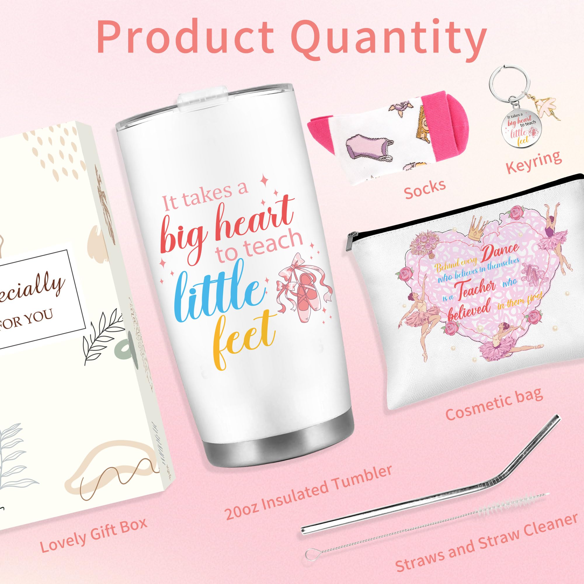 CRASHOT Dance Teacher Appreciation Gifts for Women, Ballet Teacher Gift Set Includes 20 oz Travel Tumbler, Cosmetic Makeup Bag, Socks and Keychain, Dancer Birthday Present