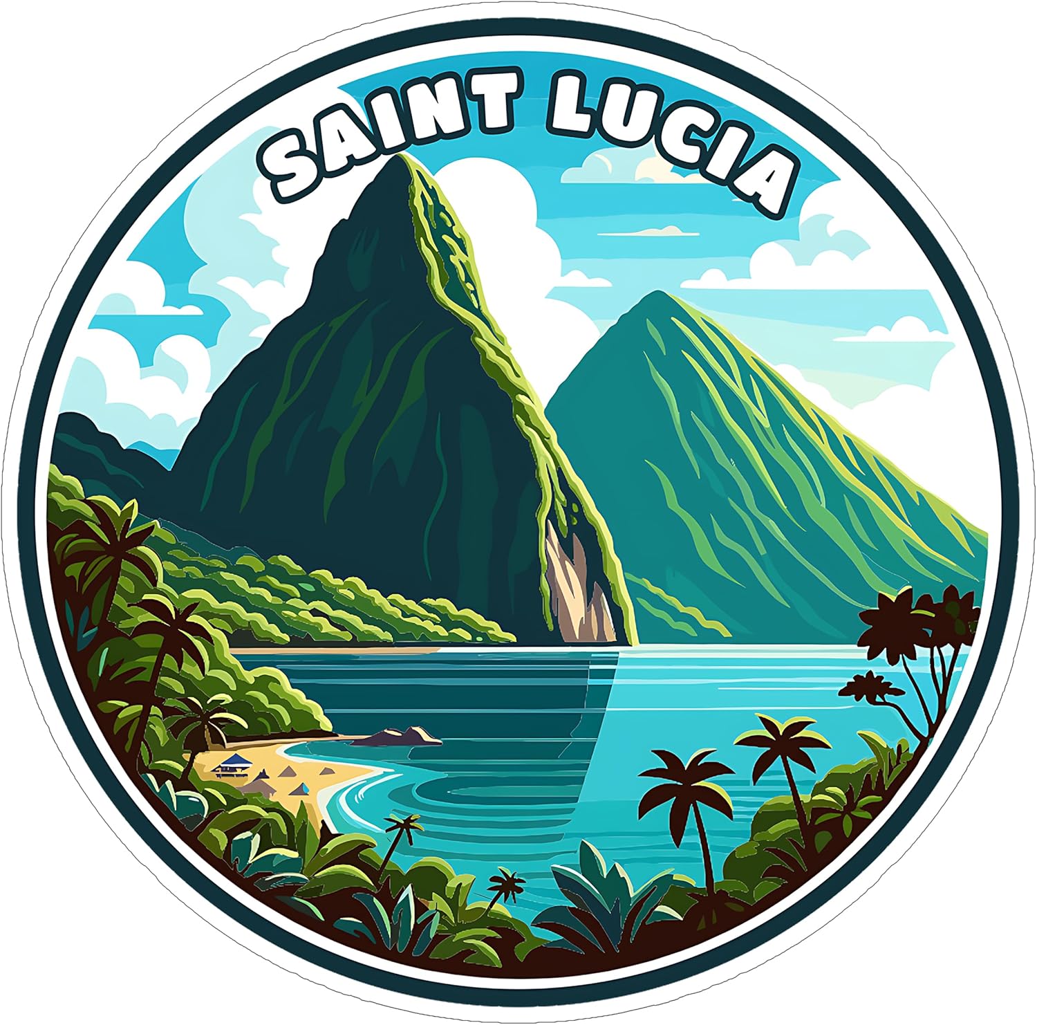 Saint Lucia Sticker 4 Inch City Travel Souvenir Destination - Waterproof Vinyl Decal for Laptop Water Bottle Car Tumbler - Durable Aesthetic Long-Lasting Stickers for Adults ID44990
