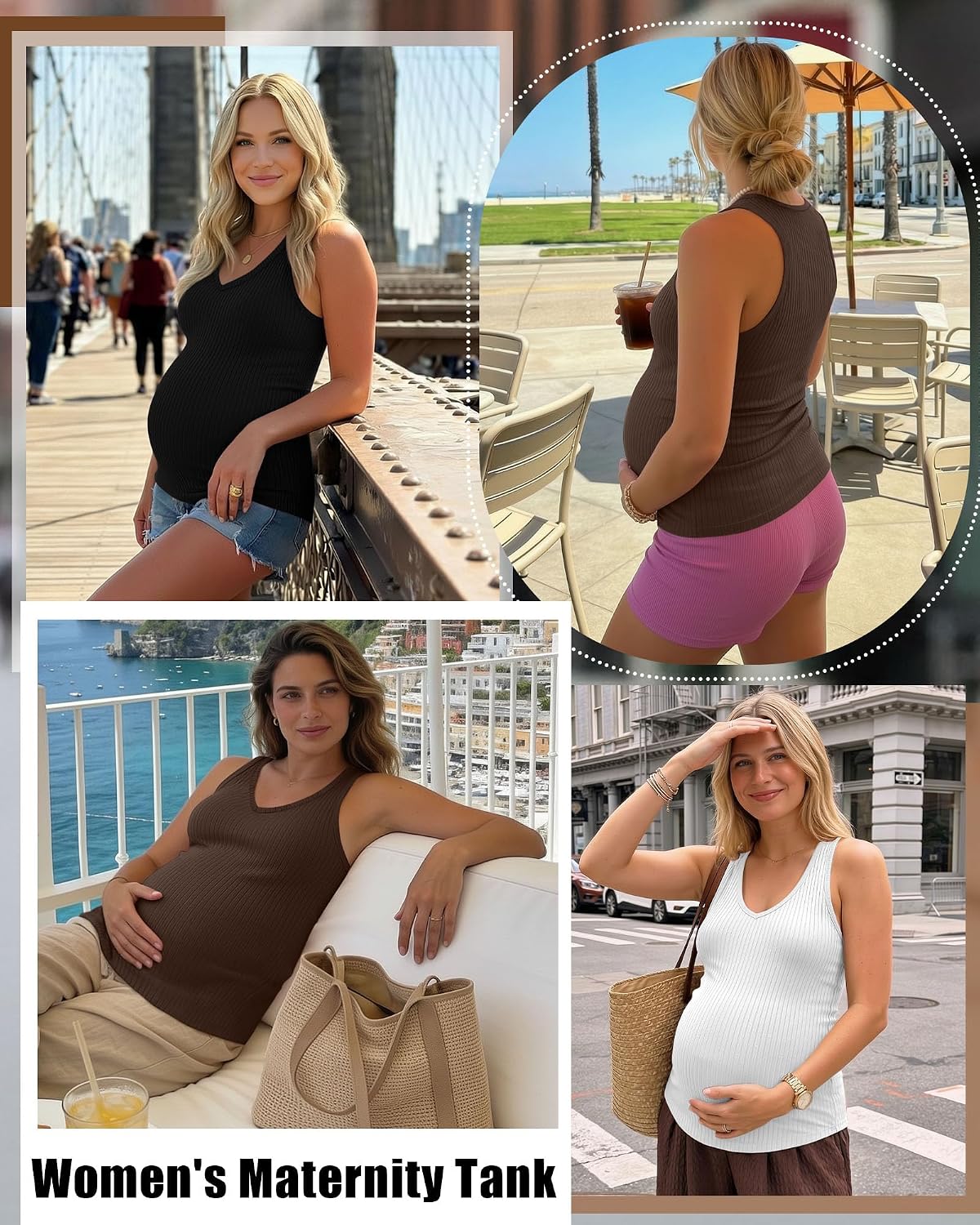 3 Pack Maternity Tank Tops Ribbed V Neck, 3-Color M