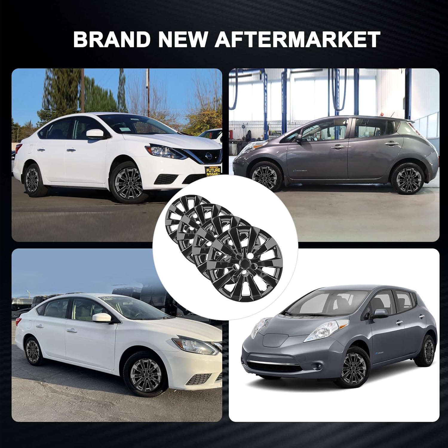 Hubcaps Compatible with Nissan Leaf 2011-2025 ;Nissan SENTRA 2013-2019,16 inch Wheel Covers;Set of 4 Packs (Glossy Black)