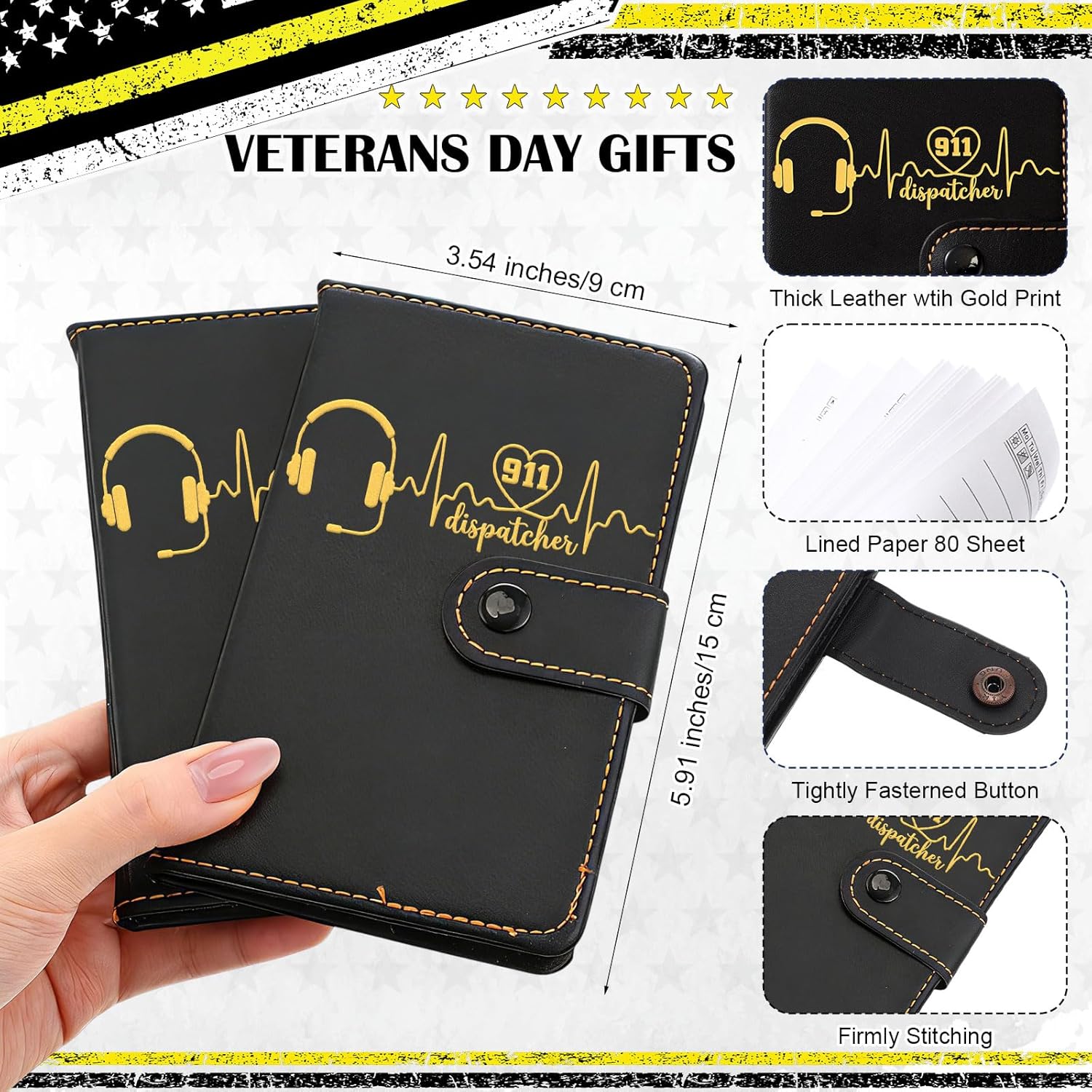 Ctosree 20 Sets 911 Dispatcher Gifts Bulk Pocket Leather Notebooks with Yellow Flag Pens for Telecommunicator Week Dispatcher Appreciation Gifts Lined Small Journal Office Supplies Accessories