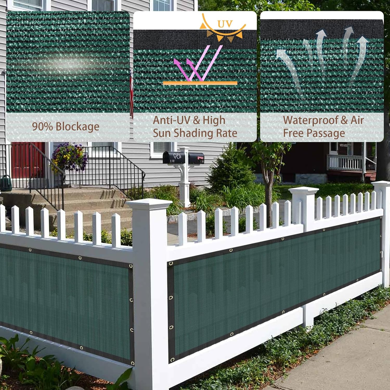 Weidear Privacy Fence Screen, 3x16FT Patio Privacy Screen, 160 GSM Shade Cloth Netting Mesh with Chain Link Cable Zip Ties, Fence Covering for Outdoor, Balcony, Yard, Panel, Garden,Wind- Green