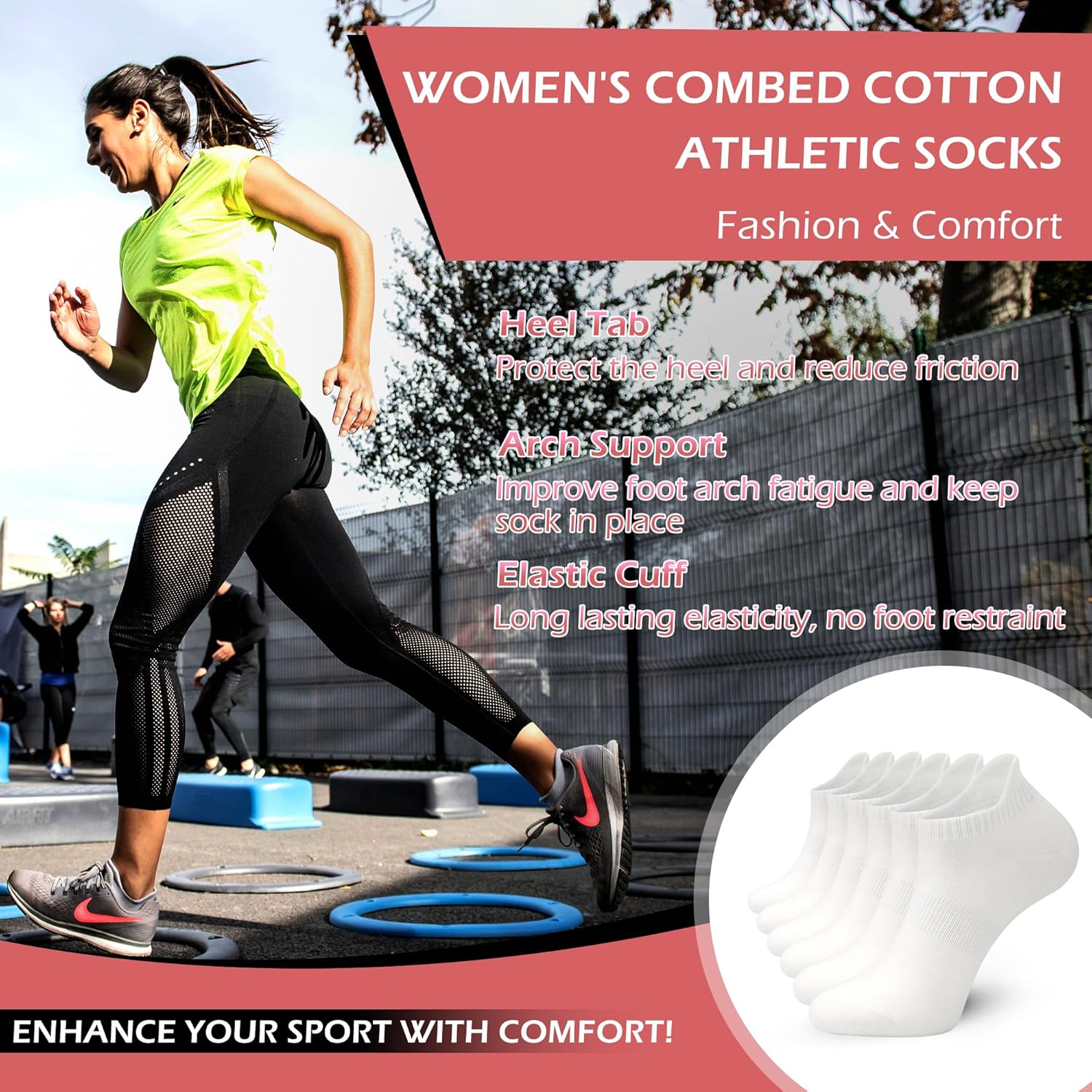 Ankle Thin Socks Womens Combed Cotton Low Cut Athletic No Show Running Socks With Heel Tab 6 Pairs - Image 2