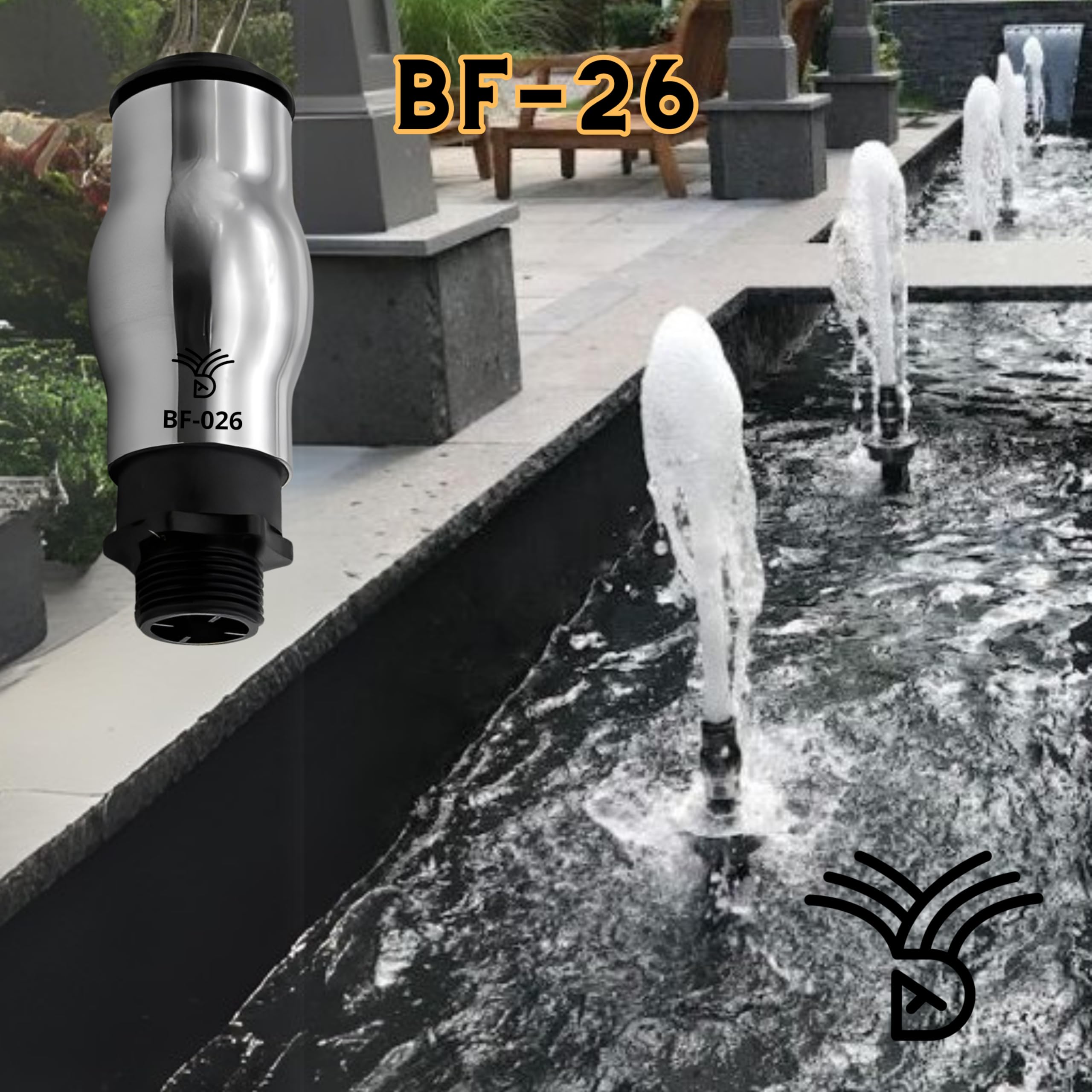 Boquilla para Fuentes de Jardin Columna Espumosa Chorro Espumoso Cascada de Agua 1" Acero Inoxidable y Plástico(BF-026)