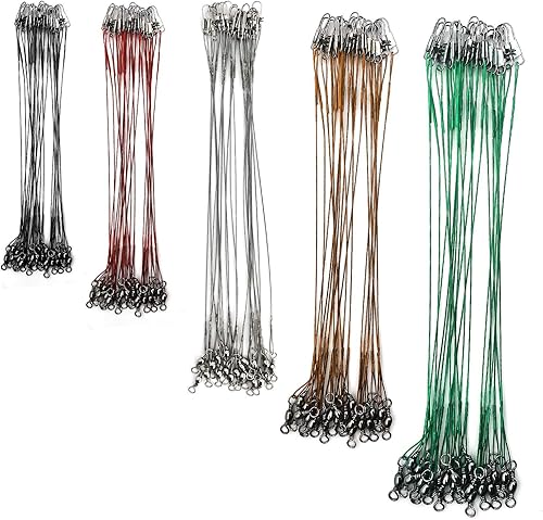 Miniatura 8 de Líderes de pesca de acero inoxidable, línea líder de pesca con giratorios y clips para agua salada y agua dulce, 31 libras por pieza, 6 pulgadas, 7