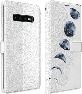 Mertak Wallet Case Compatible with Samsung Galaxy Note 20 Ultra S21 Plus S20 A70 S10 Card Holder Slim Folio Lightweight Flower Magnetic Cover Boho Lunar Phases Protective Flip Mandala Moon Cycle