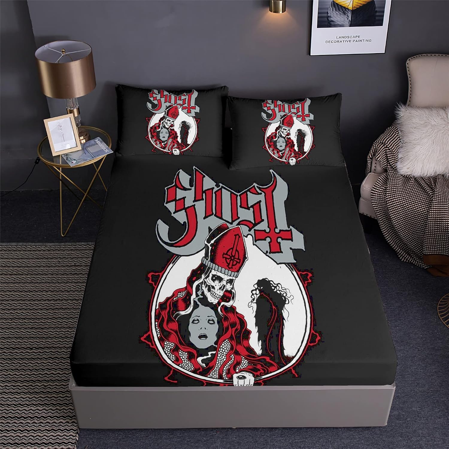 Spooky Ghost Halloween Night Fitted Sheet Set Horror Haunted Scary Specter Bedding Set,includ 1 Fitted Sheet +2 Pillowshams (B,Twin-Fitted Sheet-3PCS)