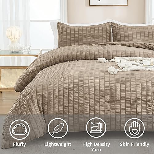 Miniatura 2 de AveLom Juego de edredón tamaño Queen de sirsaca gris pardo (90 x 90 pulgadas), 3 piezas, 100% microfibra lavada suave, edredón ligero con 2 fundas