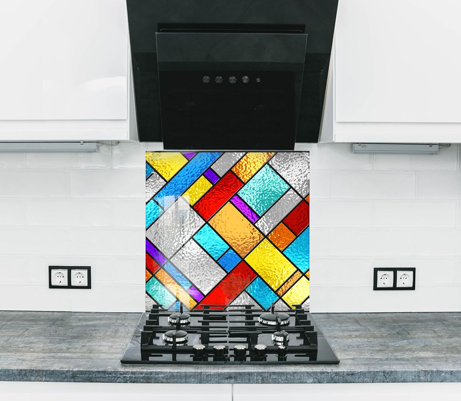 Myphotostation.com 23.5Wx12H''Tempered Glass Stove Backsplash Panel Stove Back Cover Kitchen Decor Stove Top Cover Kitchen Backsplash Tile Kitchen Splashback for Stove