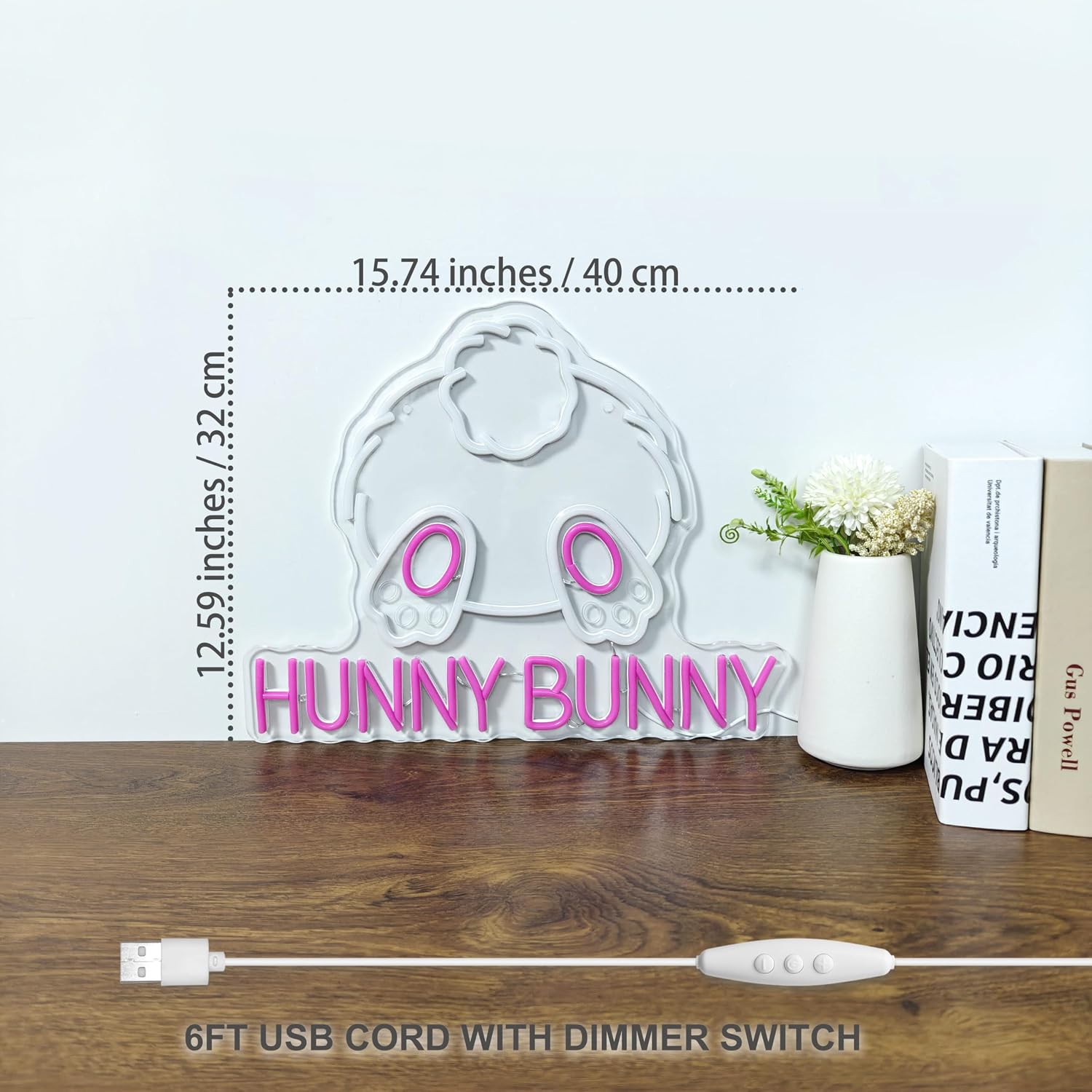 Hunny Bunny LED Neon Sign - Cute Rabbit Tail Wall Decor, Dimmable Warm White & Pink Night Light for Nursery, Kids Room, Playroom, Unique Easter Gift for Toddlers & New Moms