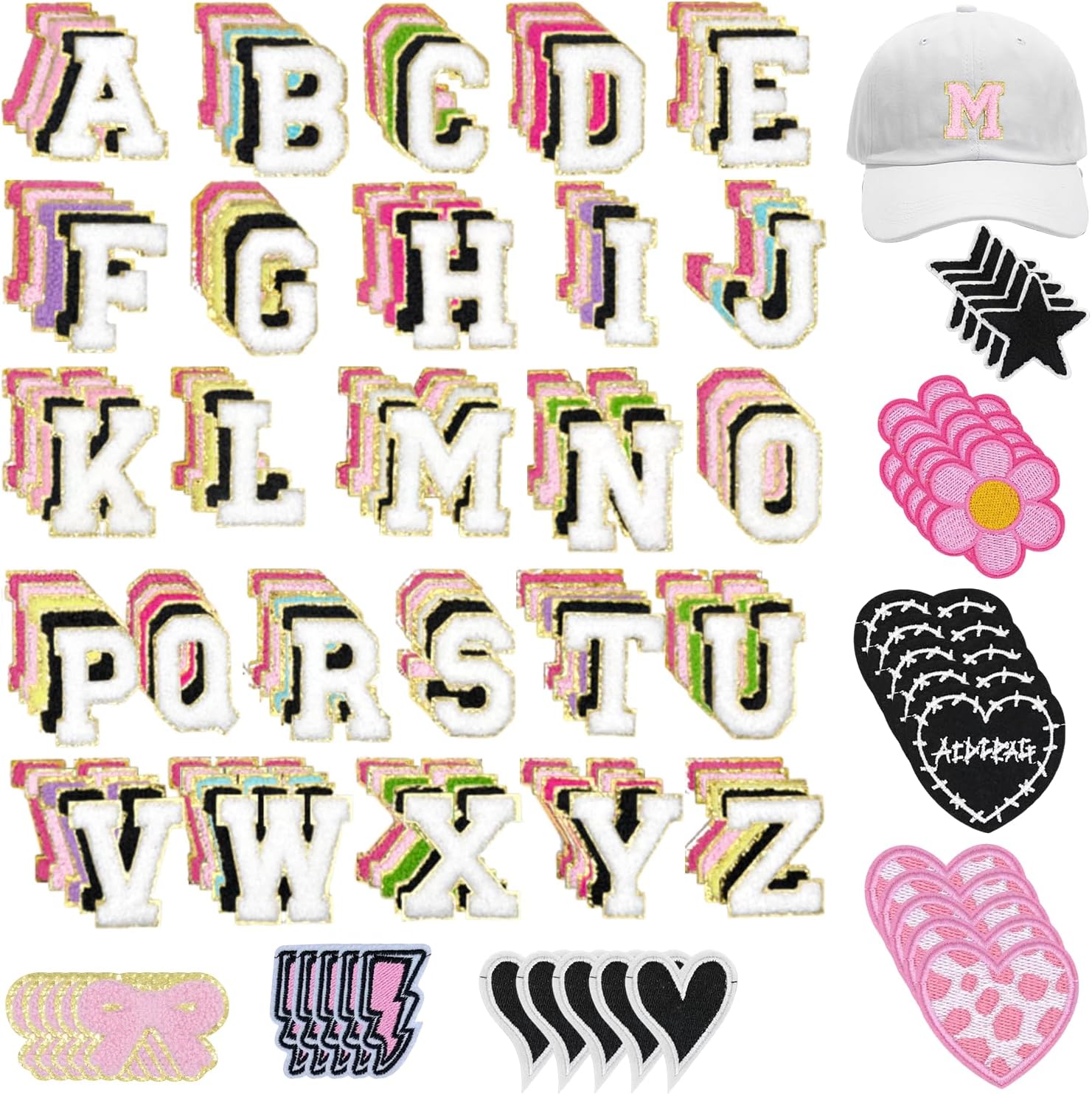 165 Pcs Self Adhesive Chenille Letter Patches - Iron on Patches Embroidered Stickers for Hats, Jackets, Bags, Phone Cases - Decorative Patches with No Fraying, No Pilling, No Shrinkage
