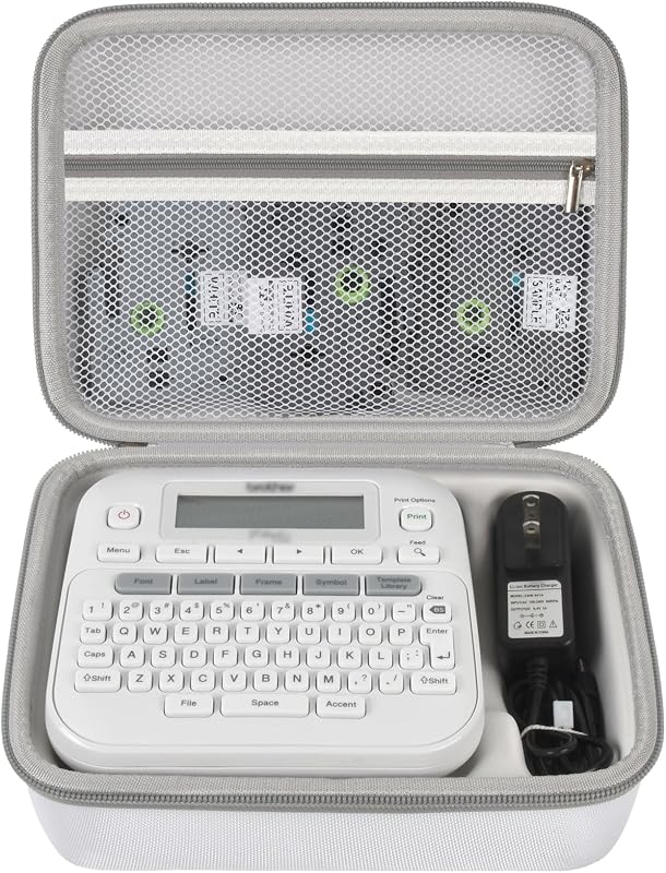 Label Maker Case for Brother P-Touch PT-D220/ PT-D210, Box Only | Fitted Storage for Label Maker and AC Adapter with Zippered Tape Pocket for Office, Classroom and Crafts, White