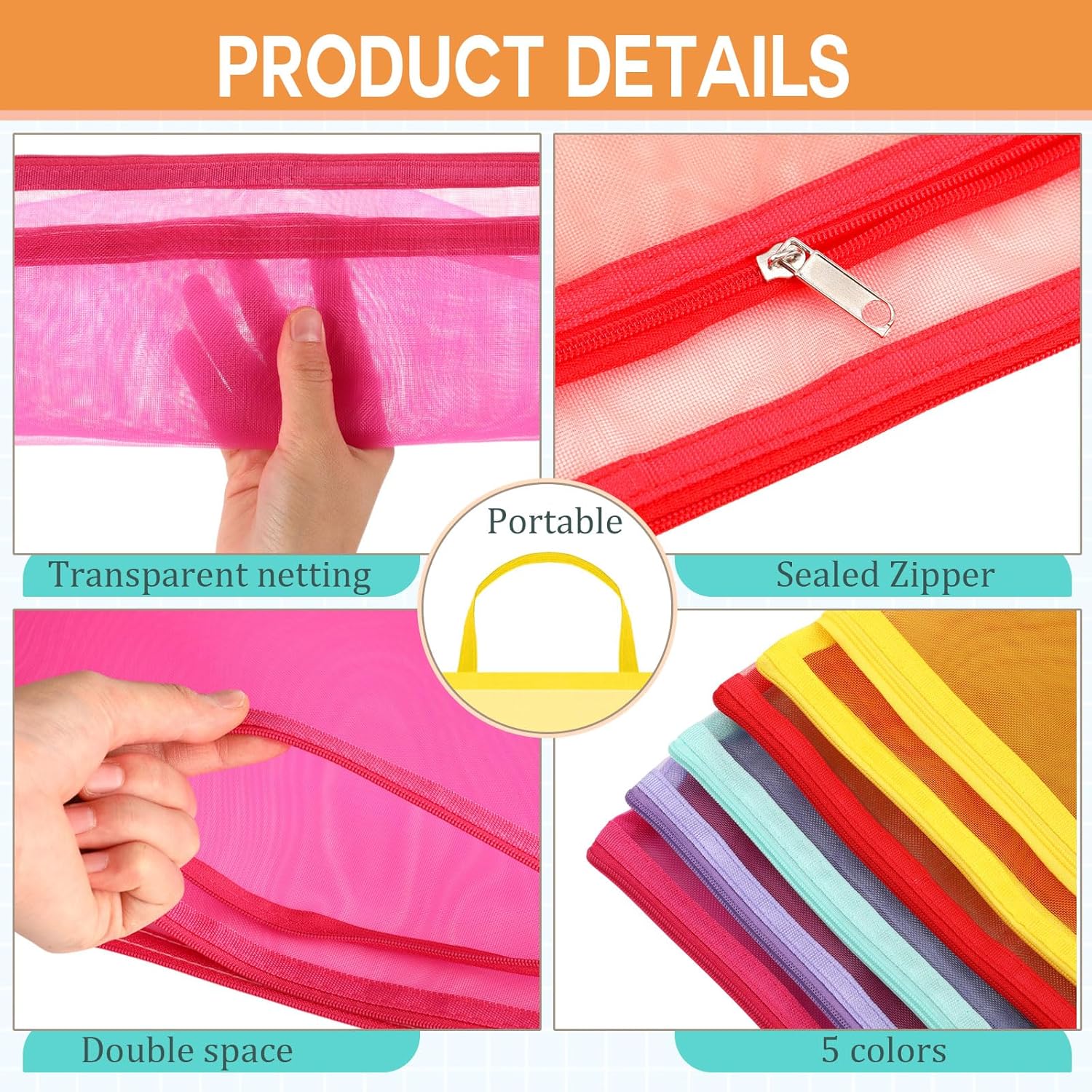 Marspark 15 Pcs Mesh Zipper Pouch Bags Colored Double Layer Nylon A4 Zipper Mesh Bag with Handle Puzzle Building Block Set Toy Storage Organization for School Office Home Travel (Low Saturated Color) - Image 3