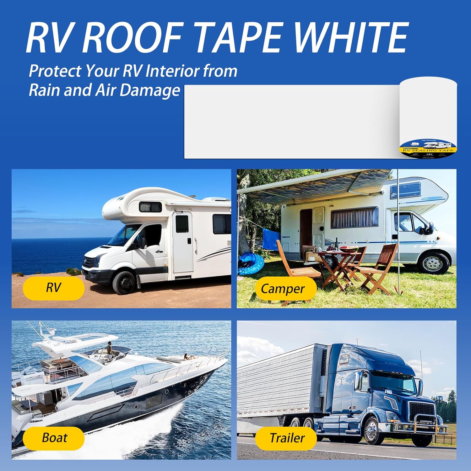 RV Roof Sealant Tape, Roof Repair Tape, RV Sealant Tapes Waterproof, Natural Rubber Camper Sealing Tapes, RVs Tape 6" x 50', Flex Seal Tape for Campers, Trailers, and Boats (2 Rolls)