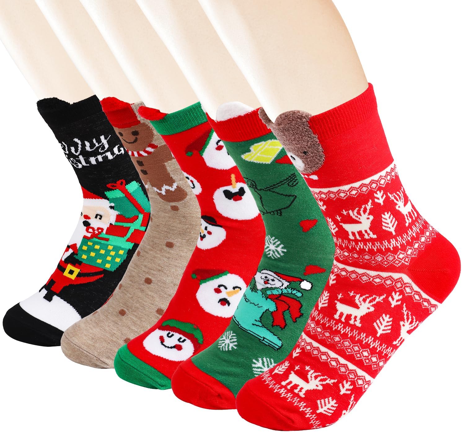 SULOLI Christmas Socks,5Pack Ladies Christmas Socks Ladies Novelty
