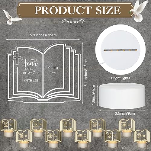 Miniatura 2 de VIHOSE 10 Sets Christian Gift Bulk Religious Inspirational Acrylic Night LED Light with Engraved Bible Verse Sayings for Christmas Pastor Wife