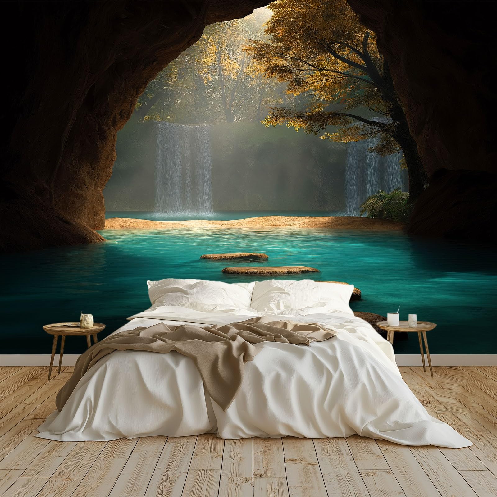 Papier peint cascade paysage fantastique intissé haut de gamme bleu