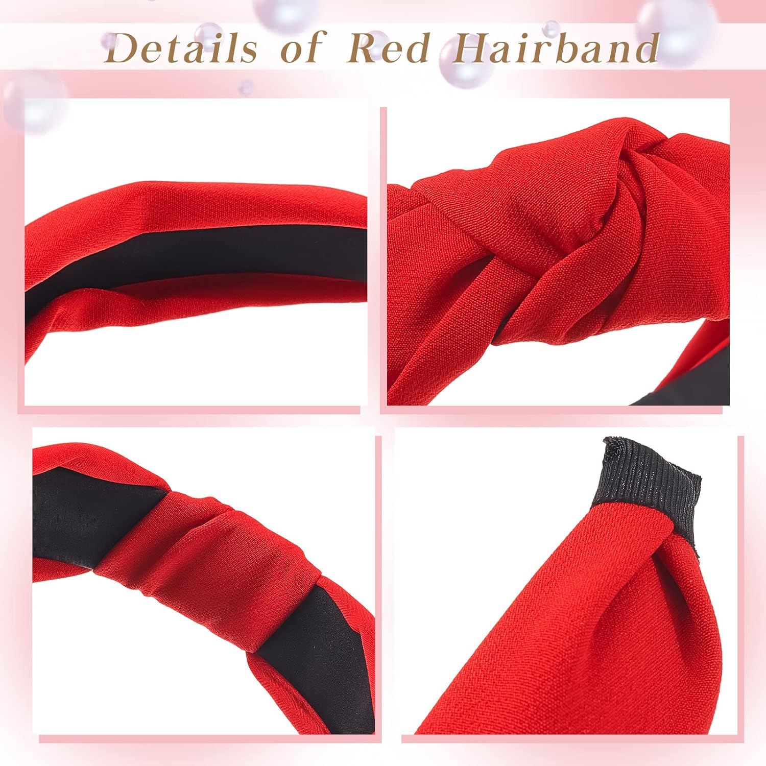 Taiyin 4 Pack Red Headbands for Women, Knotted & Braided Satin Velvet Hairbands, Non Slip Criss Cross Wide Headband Set, Bridal Fashion Hair Accessories, Gift for Mom Women Girls