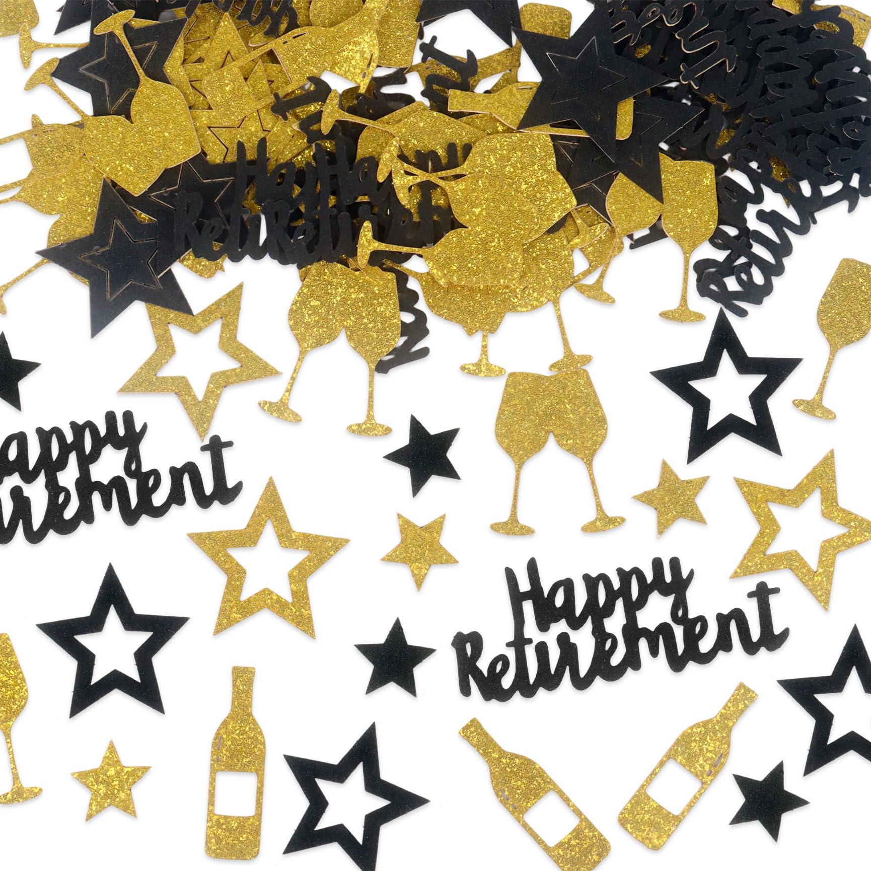 100PCS Happy Retirement Confetti Black Gold Retirement Party Decorations Glitter Star Retired Table Scatter for Office Farewell Party Celebration Supplies