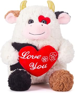 IKASA Cow Stuffed Animal Plush Toy with I Love You for Valentine Day,Cute Soft 14.6" Plushie Gifts for Girlfriend Cow
