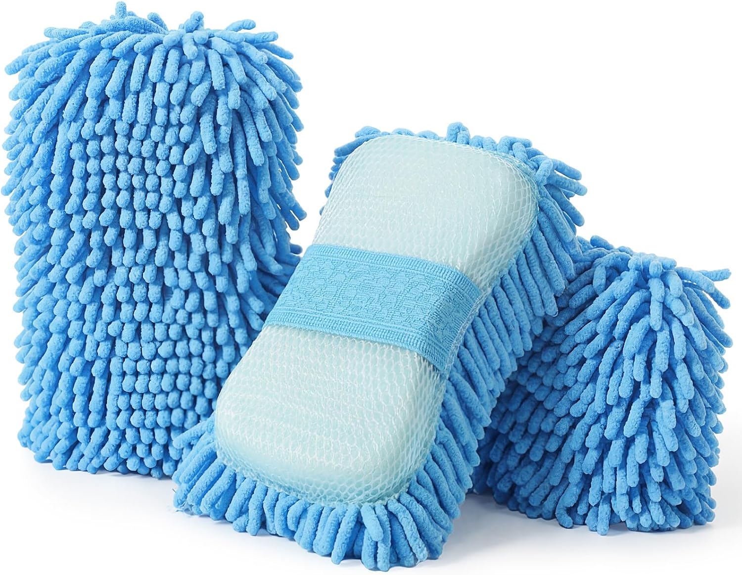 3 Pack Chenille Premium Scratch-Free Microfiber Car Wash Sponges, Non-Scratch Car Cleaning Wash Mitt, Ultra-Soft Glove, Swirl-Free Finish, Safe for Trucks, Suvs(Multicolor)