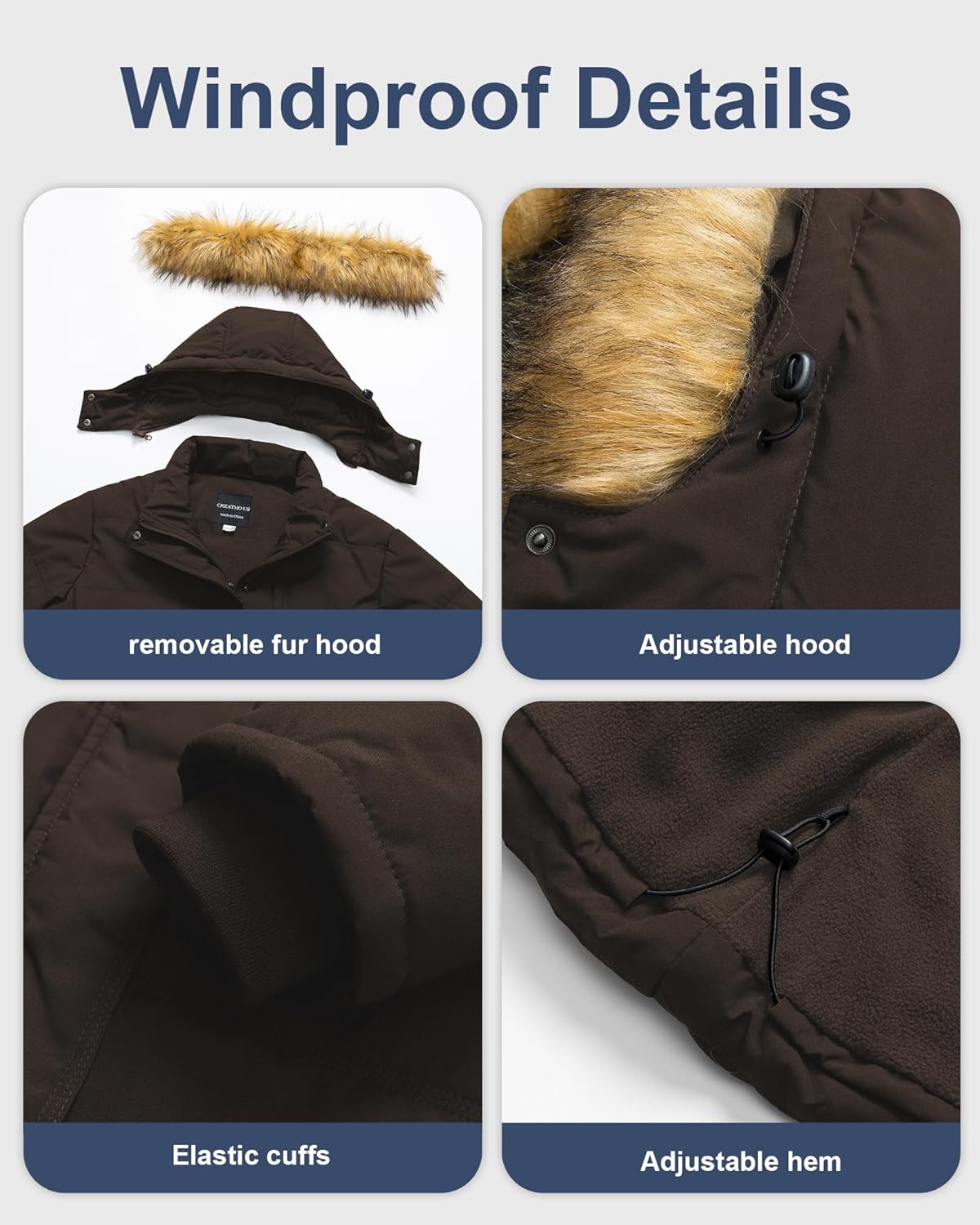 CREATMO US Women's Plus Size Puffer Jacket Waterproof Winter Coats Fleece Lined Detachable Fur Hood Available in 1X To 5X