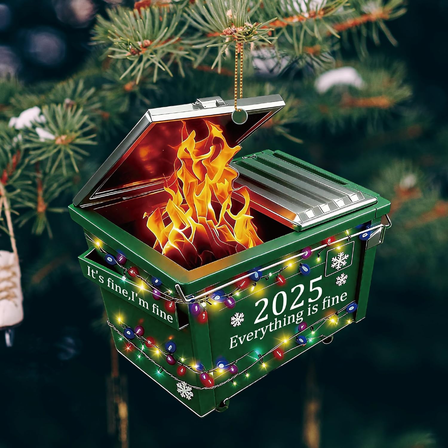 2025 Christmas Ornaments, 3.9In Personalized Dumpster-Fire Acrylic Christmas Tree Ornaments, Unique Painted Dumpster Hanging Decorations, Xmas Decor, for Family, Friends - Image 5