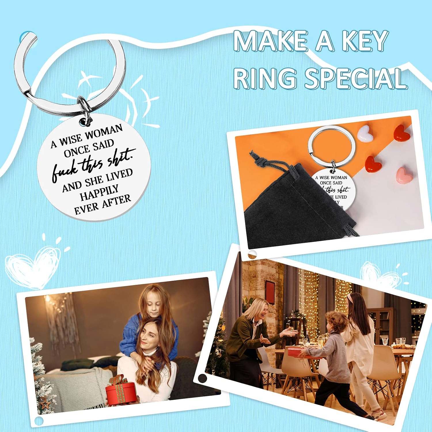 PLwelth Funny Keychain for Women Girls “A Wise Woman Once Said Fuck This Shit ” Keyring for Mom Sister Inspirational Key Chain Jewelry Gifts for Her Mother’s Day Valentine's Day Birthday Christmas