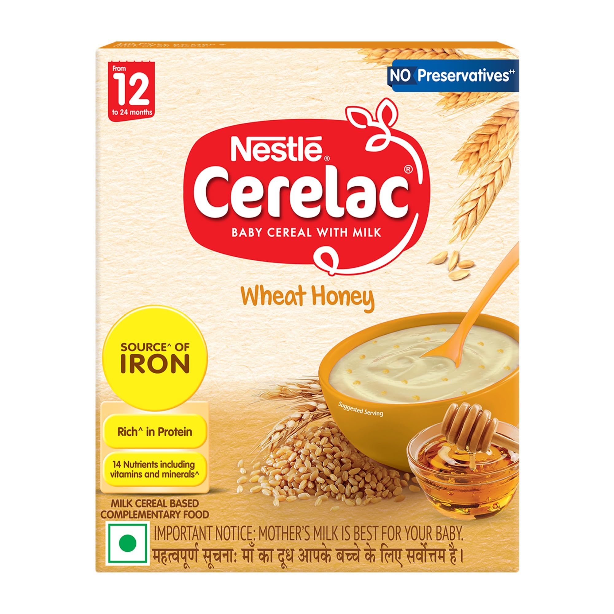 CERELAC Baby Food Cereal | No Preservatives | Wheat Honey for 12 to 24 Months Baby | Source of Iron & Protein for Babies | Instant Cereal | 300g