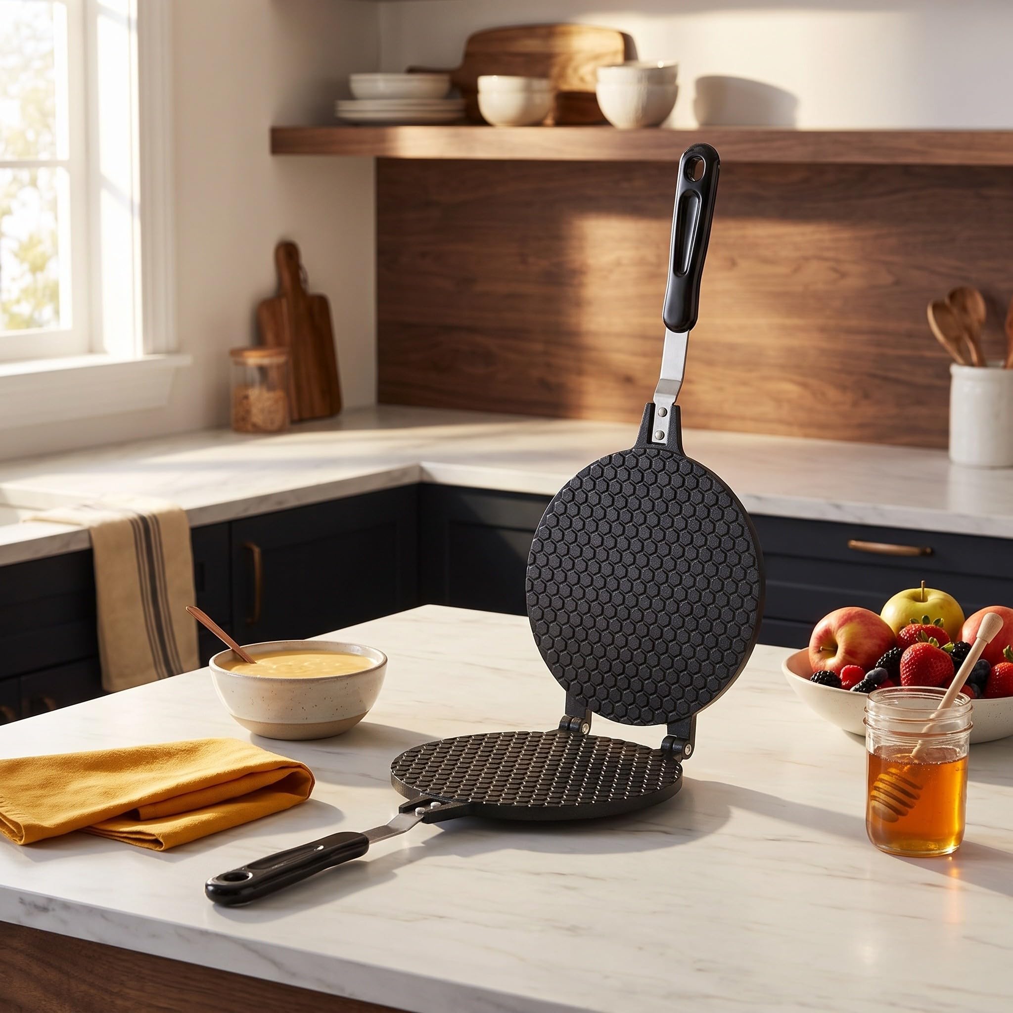 ibasenice Piastra per waffle a doppia faccia antiaderente, stampo per waffle, piastra per involtini primavera, padella fai da te per gelato, pancake, coni, omelette e dessert, ideale per la cucina di
