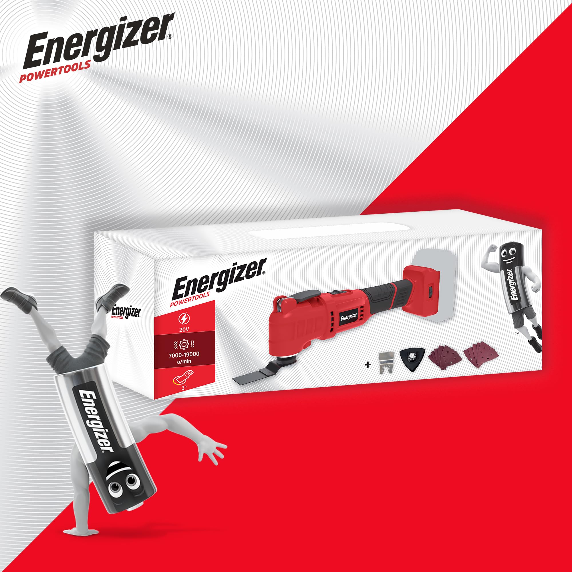 Energizer - Herramienta multifunción oscilante inalámbrica de 20 V, 6 velocidades 7000-19000 OPM, fijación universal de cambio rápido, batería de 20 V y cargador incluido