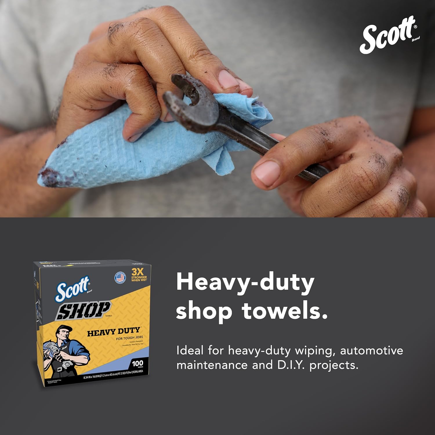 Scott Shop Original Heavy Duty Towels (54014), Blue, Cloth-like Paper Towel for Solvents, 8.34"x16.8" Wipe (10 Boxes of 100 Sheets, 1,000 Sheet Total)