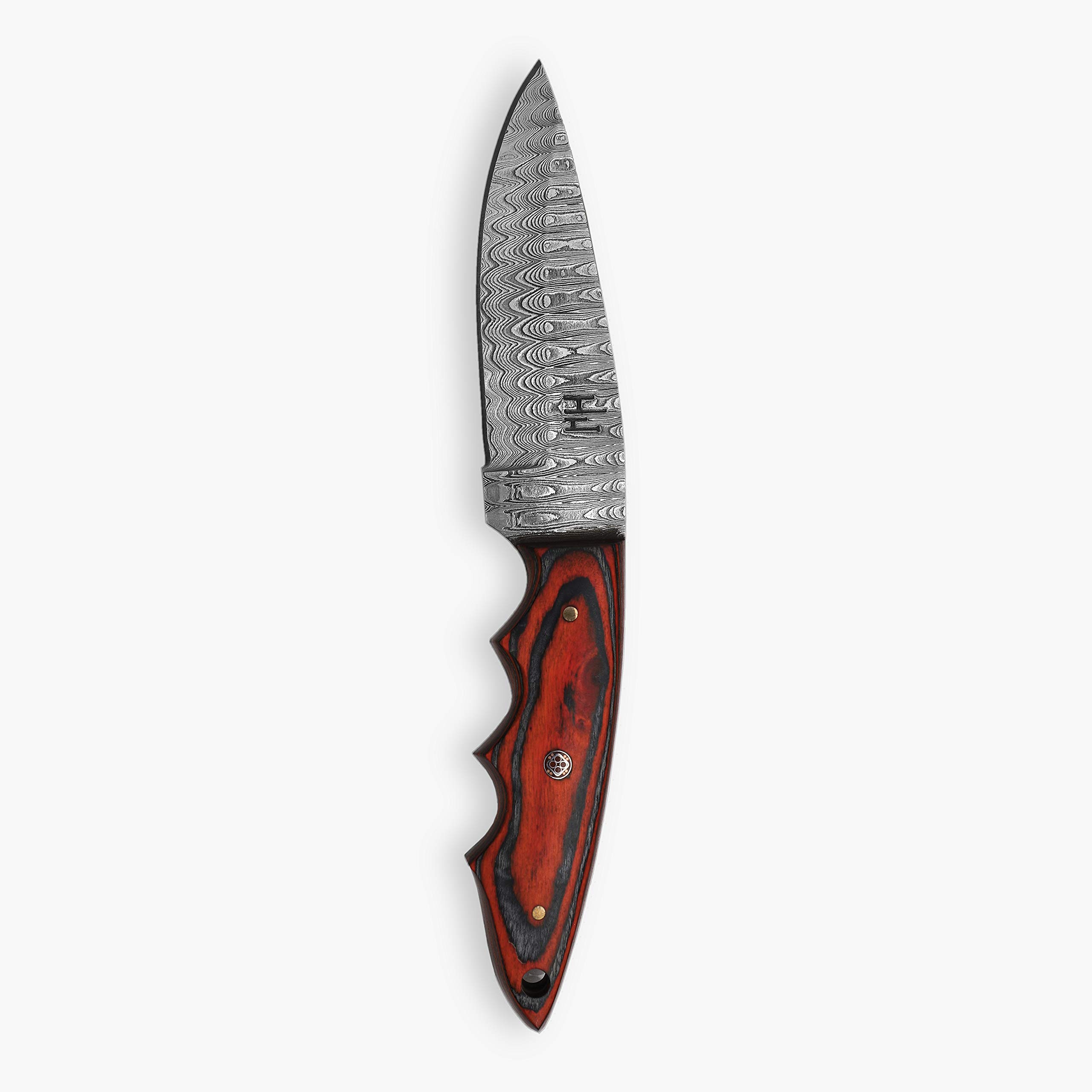 Hobby Hut HH-347, Damaststahl-Jagdmesser mit Scheide, Messer mit Fester Klinge