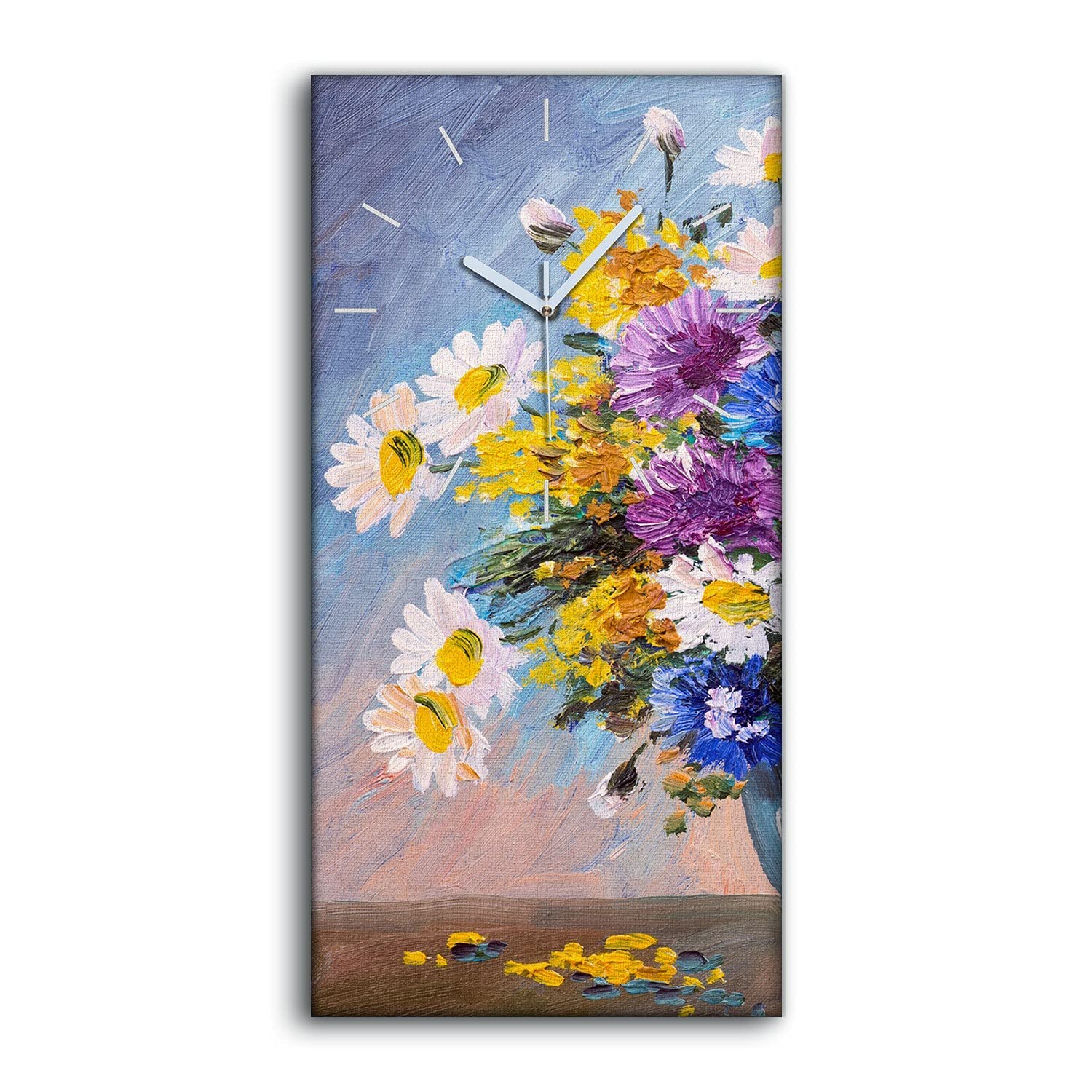 Horloge sur Toile Fleurs Sauvages pour Décoration de Salon et Chambre Moderne