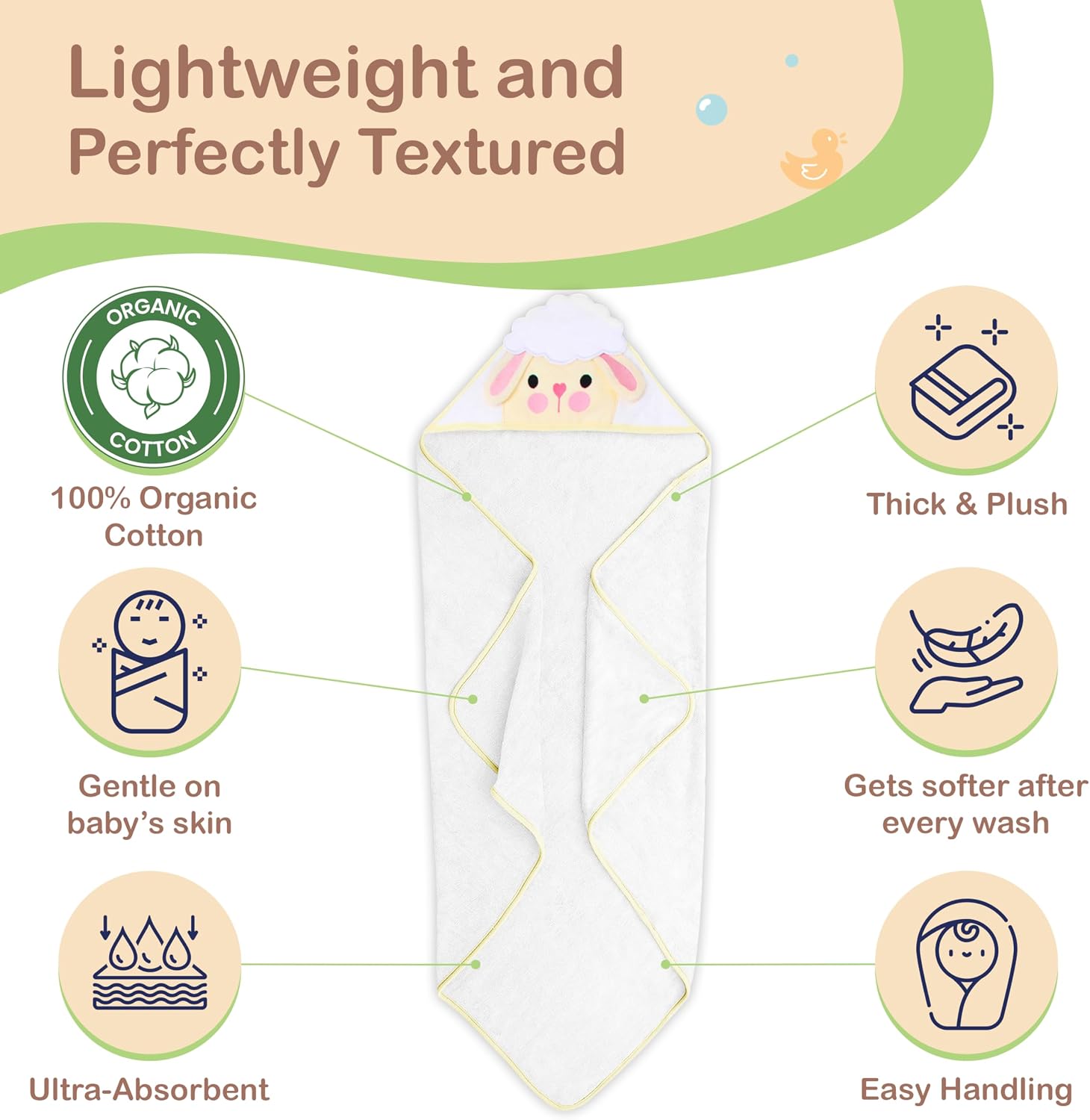 Mother's Choice Baby Towels for Newborn 100% Organic Cotton Hooded Design, Large Size Toddler Towels, Ultra-Soft & Absorbent Bath Towel for Newborns, Infants, Toddlers, Boys & Girls with Animal Hood