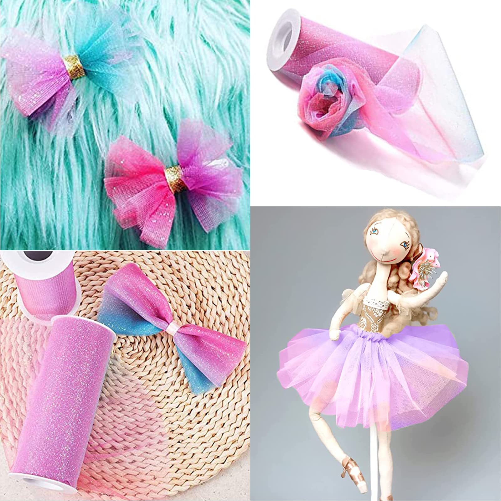 BOSSTER Rollen tule linten, 10 rollen van tule, decoratie, 15,6 cm, 25 meter, organzastof, kleur regenboog, voor bruiloft, verjaardag, tutu, verpakking, banket, handwerk