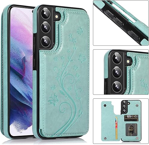 Miniatura 3 de Asuwish Glaxay S22 - Funda para Samsung Galaxy S22 5G con protector de pantalla de vidrio templado, soporte de cuero con tarjetero, doble cierre