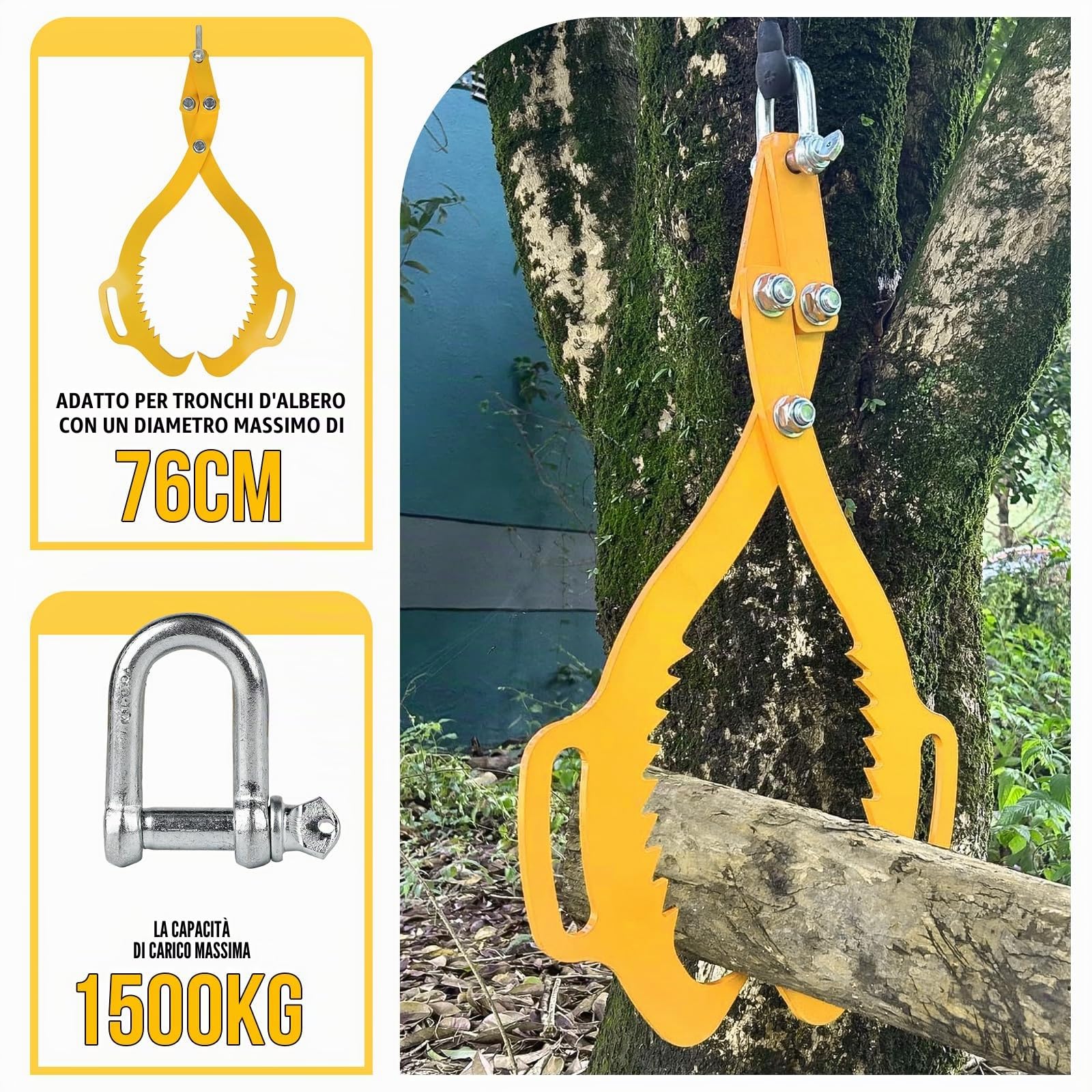 SWAWIS Pinza Forestale per Legna e Tronchi Fino a 760mm Giallo