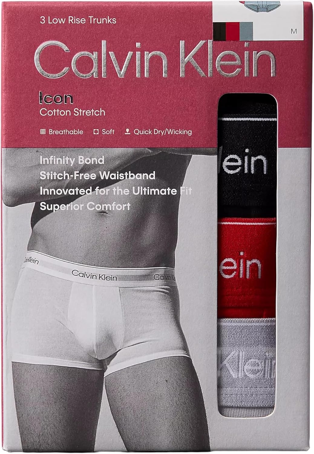 Calvin Klein Men's Icon Cotton Stretch 3-Pack Low Rise Trunks