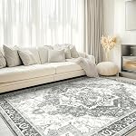 OLANLY Rug de la région ancienne, 4x6 Soft Floral Print Rugs pour le salon, Low Pile Rug lavable avec non-dérapant Boho Retro Tapis Rugs pour chambre à manger Salle à manger Salon Bureau à la maison, Gris