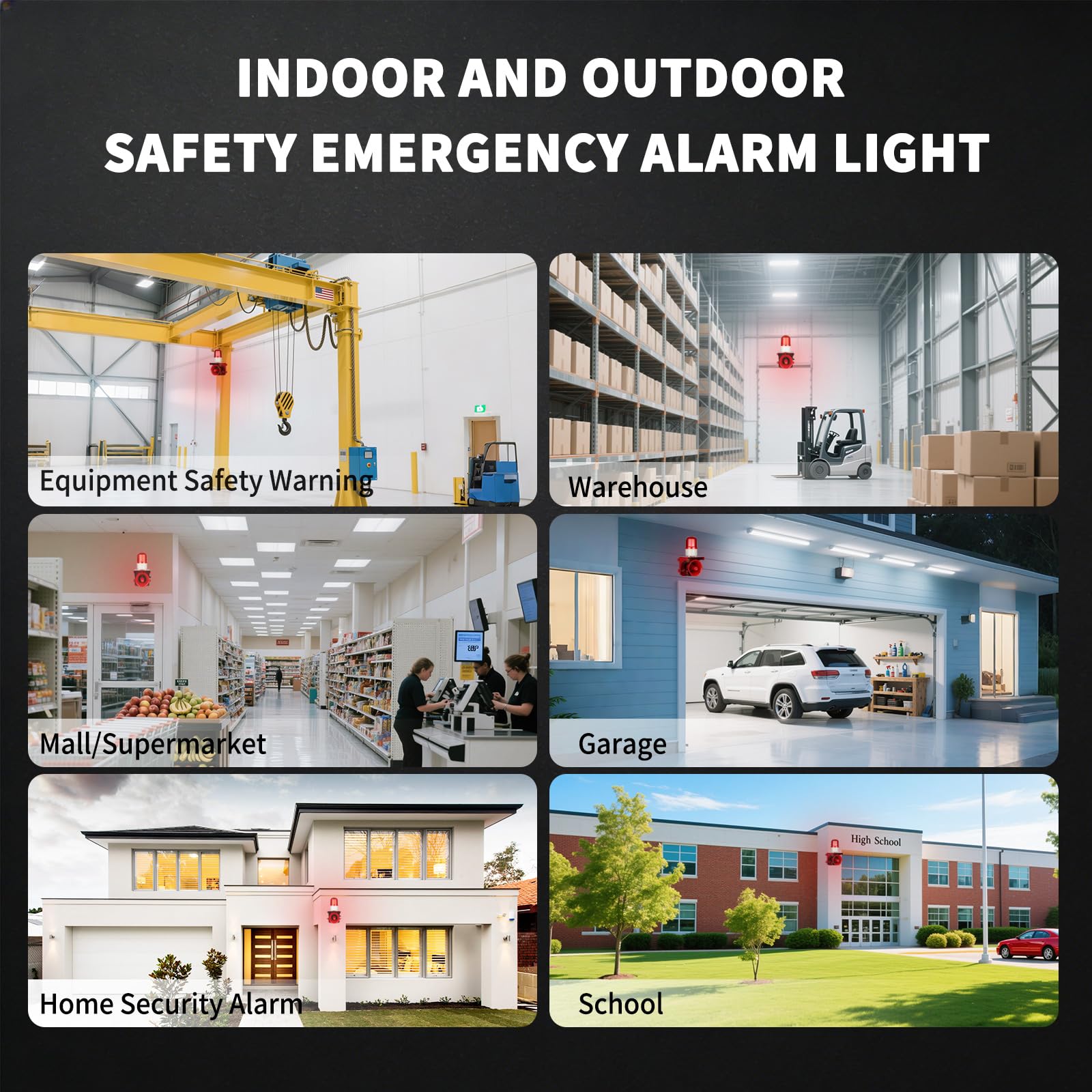 AC110V-120V - Alarma de sirena industrial con luz estroboscópica de 120 dB, cuerno fuerte y faro rojo, alarma de seguridad impermeable para interiores y exteriores para emergencias, fábrica, oficina,