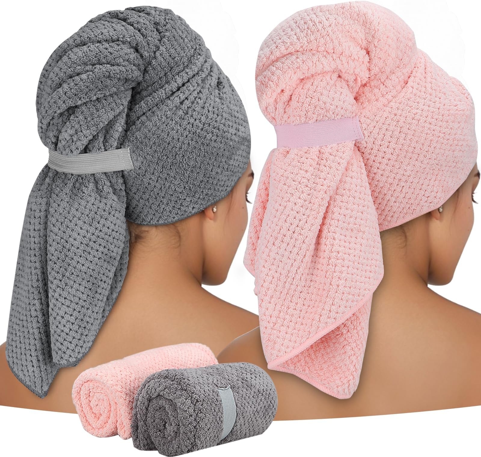 2 Pack Microfiber Hair Towel Wrap for Long Hair, 100 * 60cm Large Hair Turban Towel for Women Girls,Quick Dry Super Absorbent Hair Drying Towel 40 * 24inch