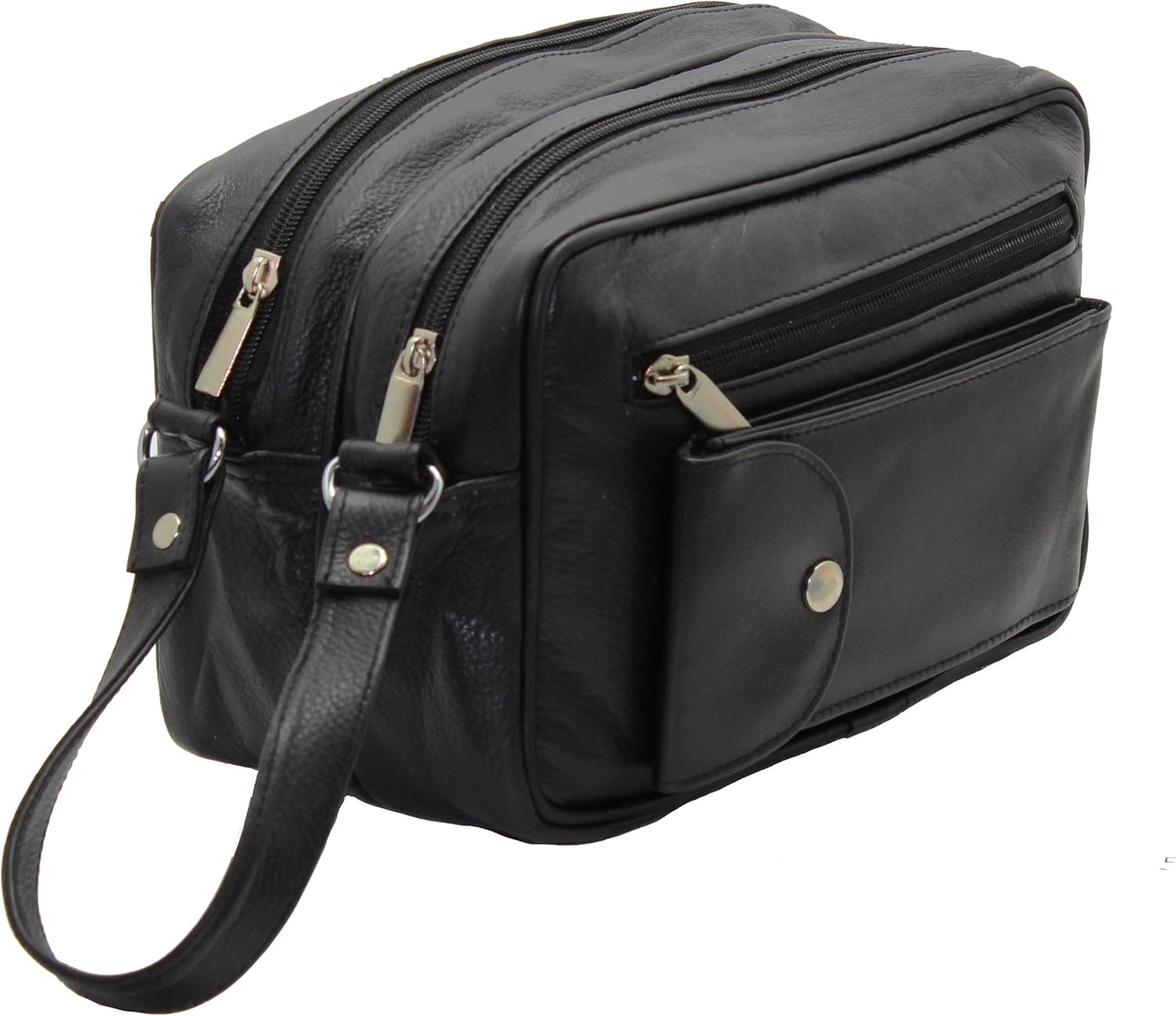 MEN'S GENUINE LEATHER TRAVEL OVERNIGHT WASH GYM TOILETRY BAG (BLACK) - 515